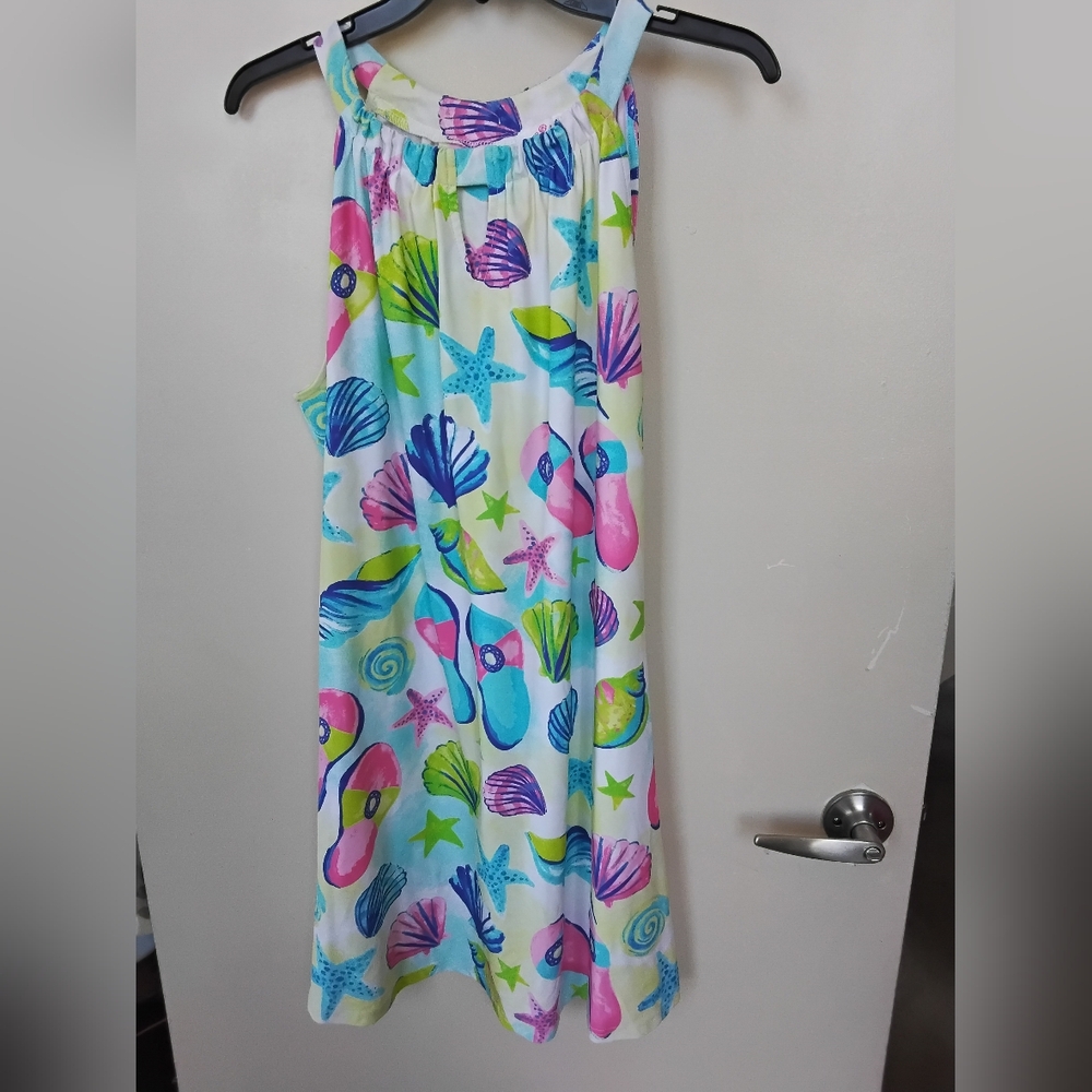 Ladie Sleeveless Beach Print Sundress - Seashell & Flip Flop Pattern